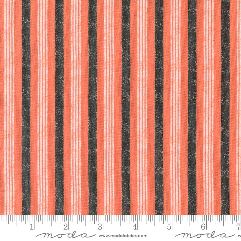 Hey Boo - Soft Pumpkin Halloween Stripe Fabric, Moda 5214 12, Black Orange Striped Halloween Fabric, Lella Boutique, By the Yard