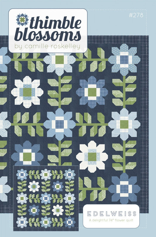 Edelweiss Quilt Pattern, Thimble Blossoms TB278, Fat Quarter Friendly Flower Square Throw Quilt Pattern