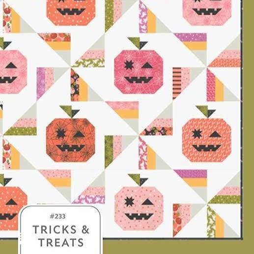 Tricks and Treats Quilt Pattern, Lella Boutique LB233, Jelly Roll Strip Friendly Halloween Pumpkins Jack O Lanterns Throw Bed Quilt Pattern