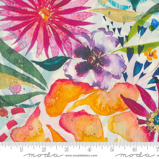 108" Coming Up Roses - Rainbow Watercolor Flowers Wide Quilt Back Fabric, Moda 108015 11, Cotton Sateen Quilt Backing Fabric, By the Yard