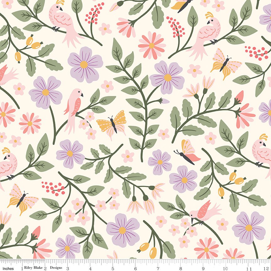 Let it Bloom Rolie Polie, Riley Blake RP-14280-40, Precut 2.5" Fabric Strips, Pink Green Purple Fabric Strip Roll, Little Forest Atelier
