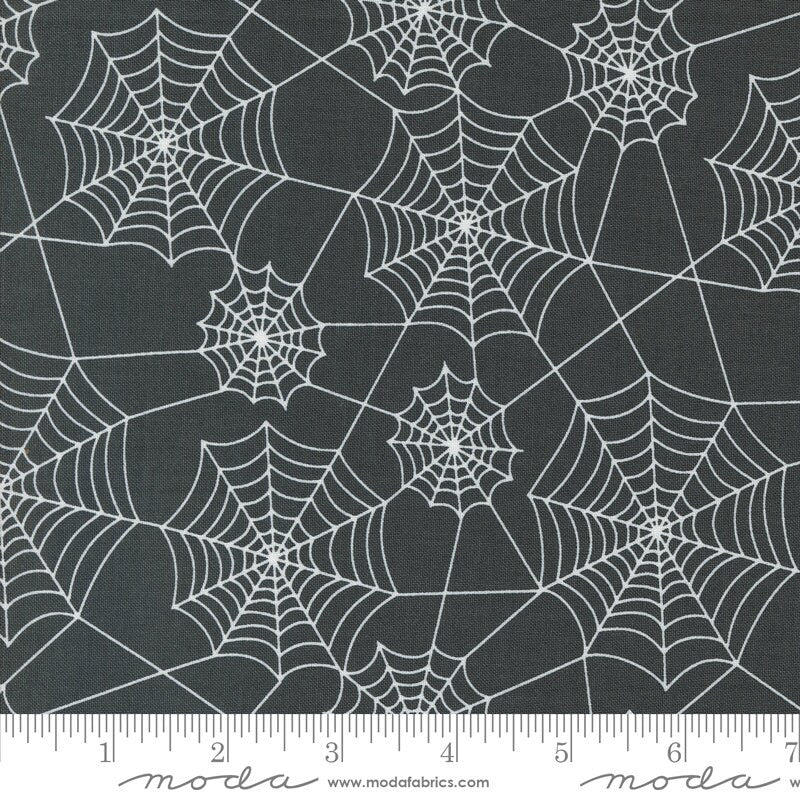 Hey Boo - Midnight Black Spiderwebs Halloween Fabric, Moda 5213 16, White Spiderwebs on Black Fabric, Lella Boutique, By the Yard