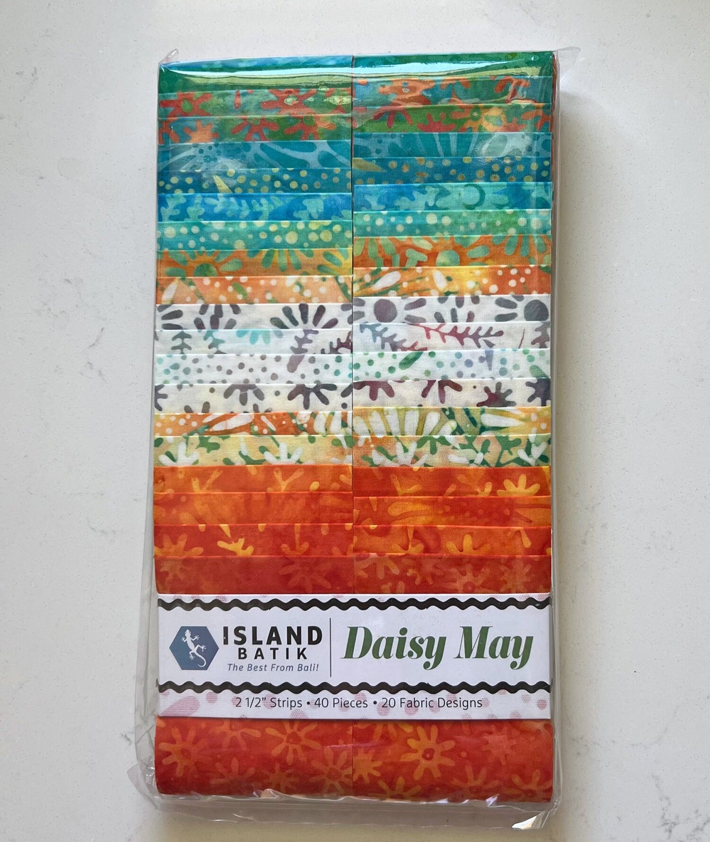 Daisy May Strip Pack, Island Batik, Batik Jelly Roll, 2.5" Precut Fabric Strips, Yellow Orange Turquoise Floral Batik Fabric Strips