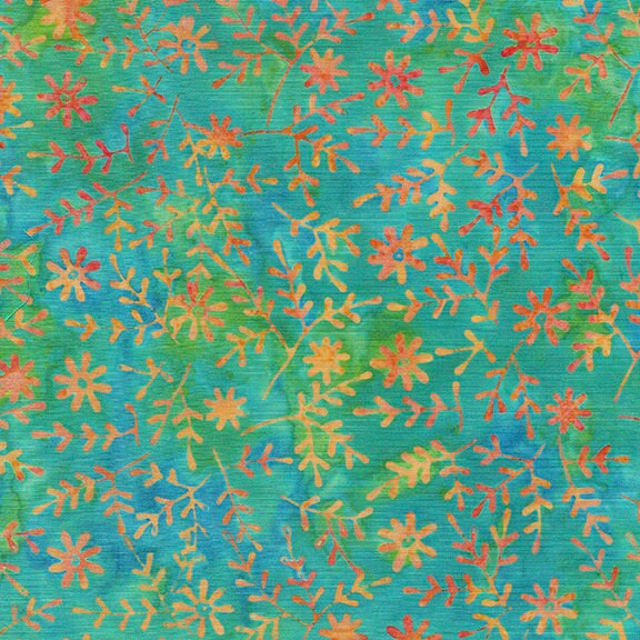 Daisy May Strip Pack, Island Batik, Batik Jelly Roll, 2.5" Precut Fabric Strips, Yellow Orange Turquoise Floral Batik Fabric Strips