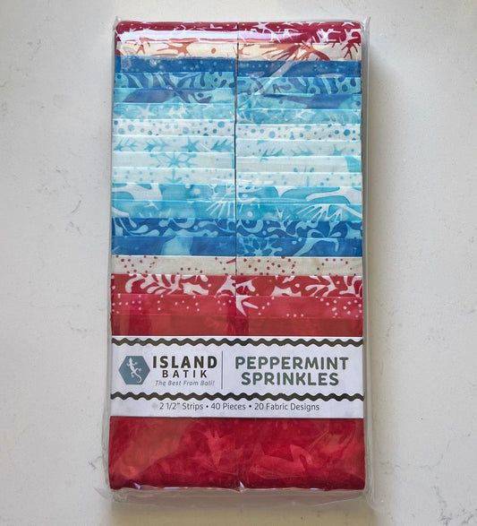 Peppermint Sprinkles Strip Pack, Island Batik, Batik Jelly Roll, 2.5" Precut Fabric Strips, Teal Red Winter Christmas Batik Fabric Strips