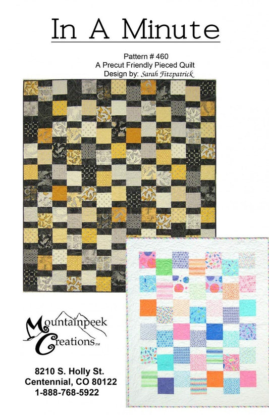 In a Minute Quilt Pattern, Mountainpeek Creations MPC460, Yardage or 5" Charm Squares Friendly Baby Lap Throw Quilt Pattern