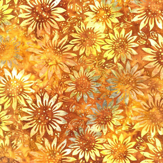 108" XTONGA - Sunflowers Fall Autumn Batik Wide Quilt Back Fabric, Timeless Treasures Xtonga XTONGA-B1198 AUTUMN, By the Yard