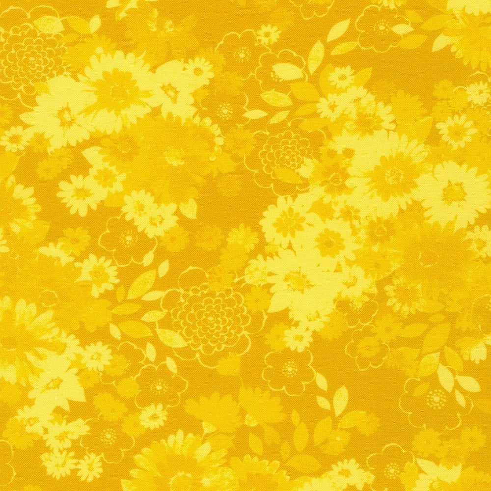 Cascading Flowers Charm Squares, Robert Kaufman CHS-1236-42, 5" Precut Orange Yellow Green Black Floral Fabric Squares, Debbie Beaves
