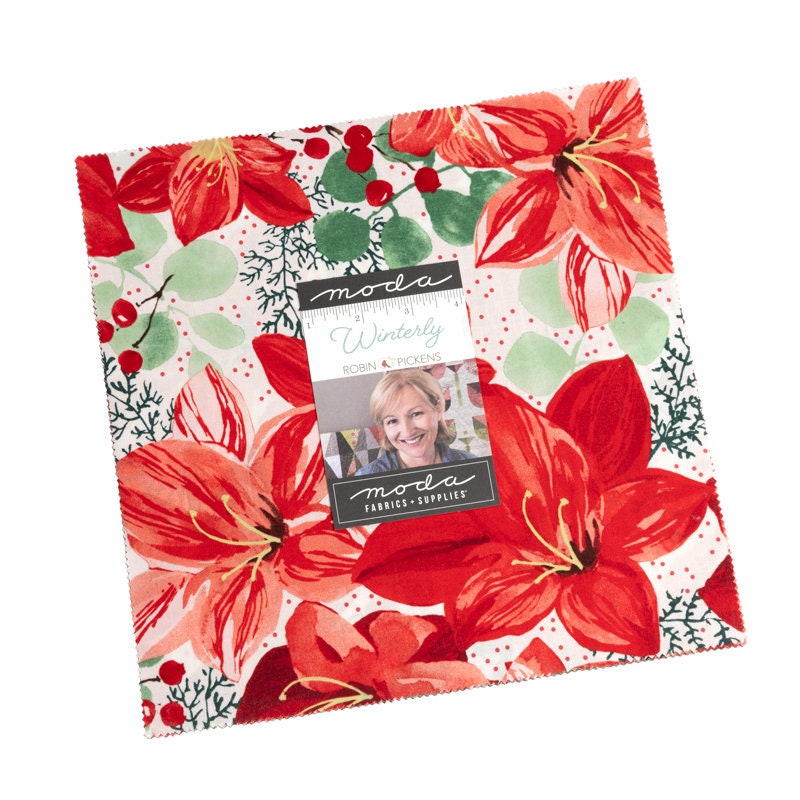 Winterly Layer Cake, Moda 48760LC, 10" Precut Large Print Christmas Xmas Floral Quilting Fabric Squares, Robin Pickens