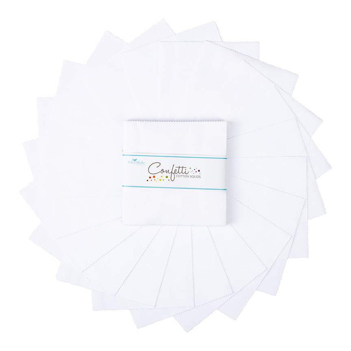 Confetti Cottons Bright White 5" Stacker, Riley Blake 5-120-BWHITE-42, 5" Precut Solid Bright White Cotton Fabric Squares