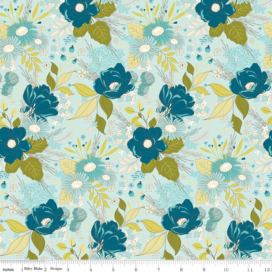 Feed My Soul Rolie Polie, Riley Blake RP-14550-40, 2.5" Precut Green Blue Red Floral Fabric Strips, Sandy Gervais