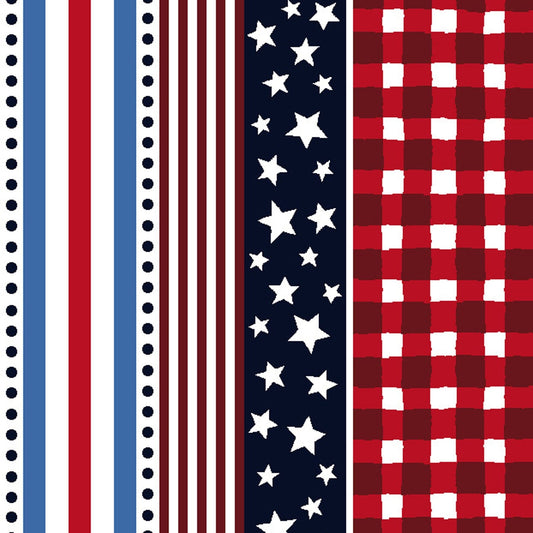 Star Spangled - Forever Stripe Fabric, Freckle and Lollie FLOFLSS-D66-R, Patriotic Stripes Red White Blue Cotton Fabric, By the Yard