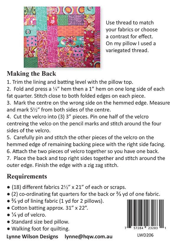 Snuggle Pillow Quilt Pattern, Lynne Wilson Designs LWD206, Junior Jelly Roll 2.5" Precut Strip Friendly Quilted Pillow Sham Pattern