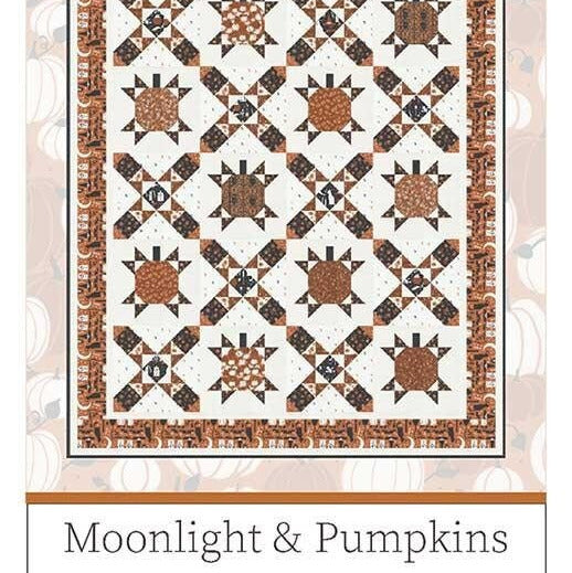 Moonlight and Pumpkins Quilt Pattern, Sweetfire Road SFR0013, Yardage Friendly Autumn Fall Halloween Pumpkins Throw Quilt Pattern, Crabtree