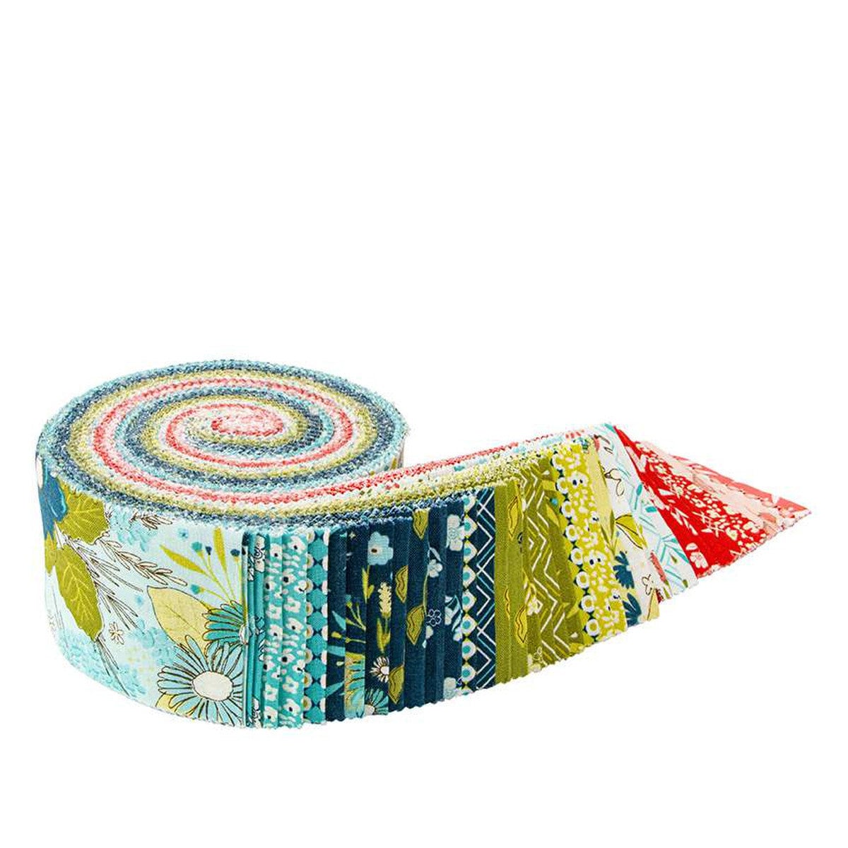 Feed My Soul Rolie Polie, Riley Blake RP-14550-40, 2.5" Precut Green Blue Red Floral Fabric Strips, Sandy Gervais