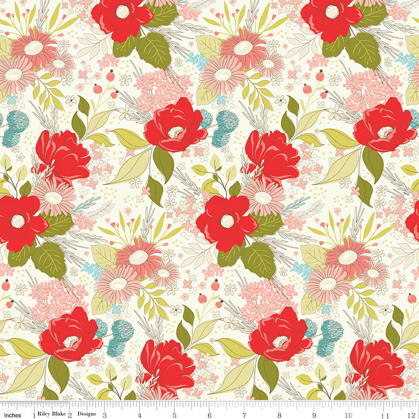 Feed My Soul Rolie Polie, Riley Blake RP-14550-40, 2.5" Precut Green Blue Red Floral Fabric Strips, Sandy Gervais