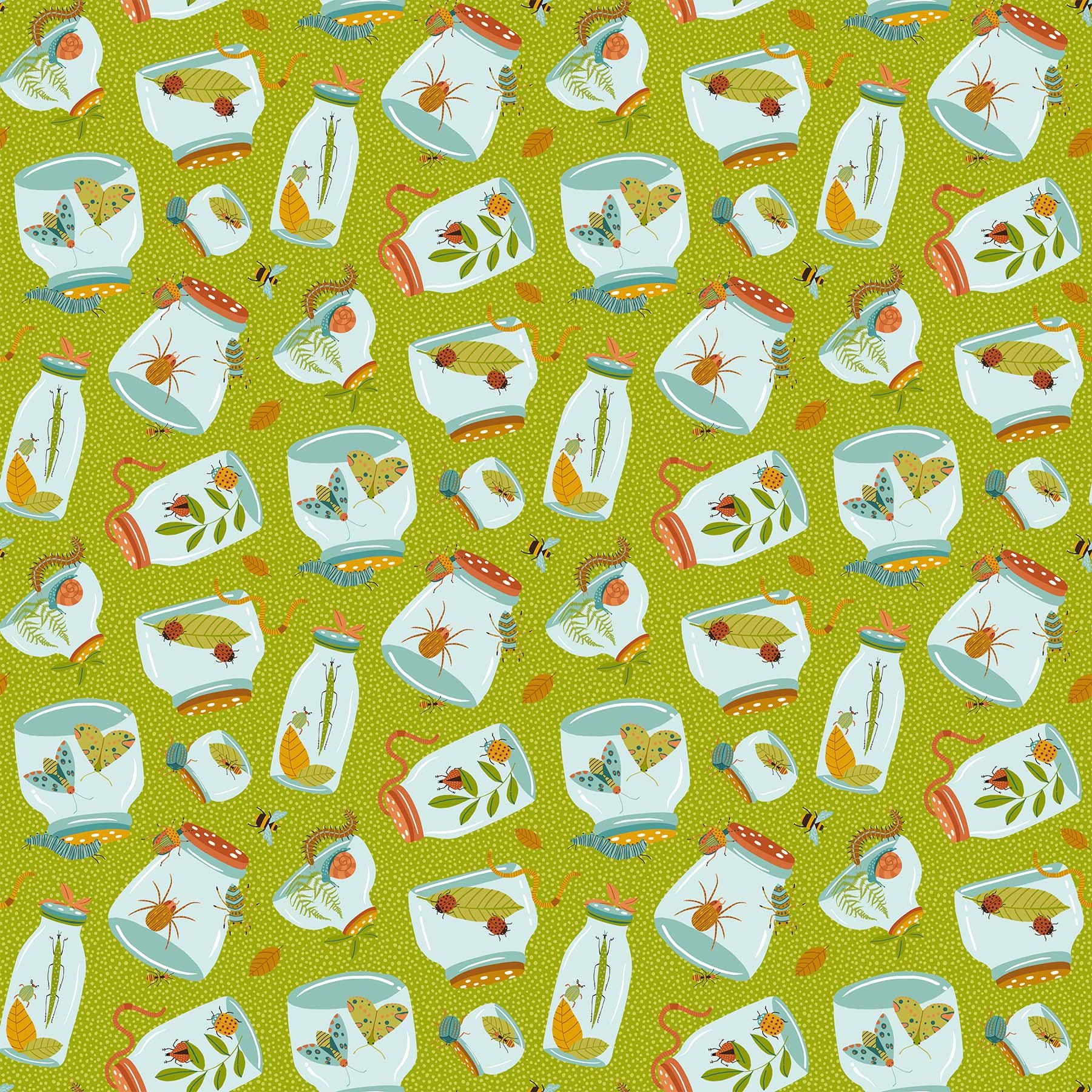 Backyard Bug Collector Tiles, Northcott TBACKY42-10, 10" Precut Juvenile Novelty Bugs Cotton Quilt Fabric Squares, Deborah Edwards