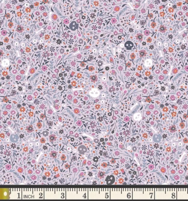 Eerie - Boneyard Violet Halloween Fabric, Art Gallery Fabrics EER31010, Lavender Halloween Fabric, Katarina Roccella, By the Yard