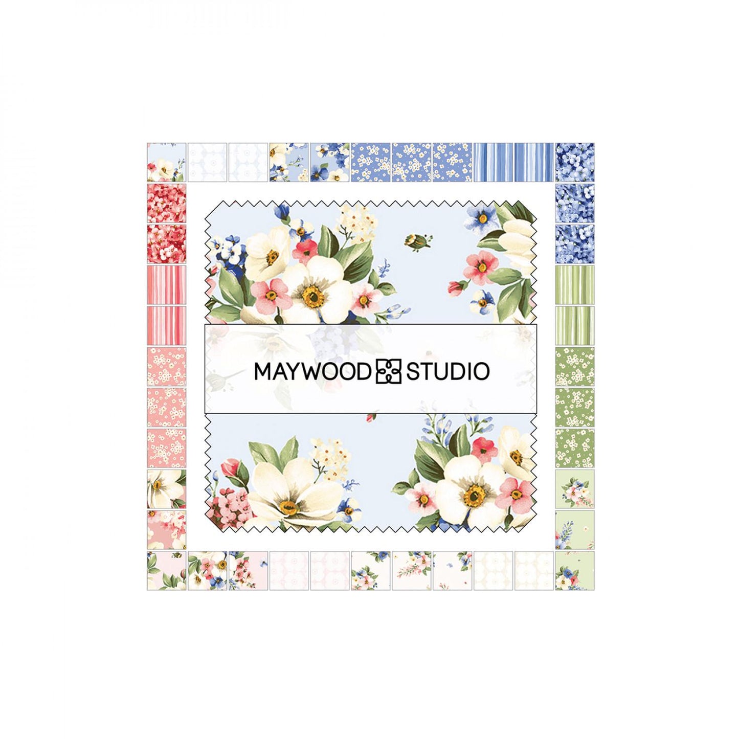Windflower 5" Charm Pack, Maywood Studio CP-MASWIFL, 5" Precut Pink Blue Green Floral Charm Pack Fabric Squares