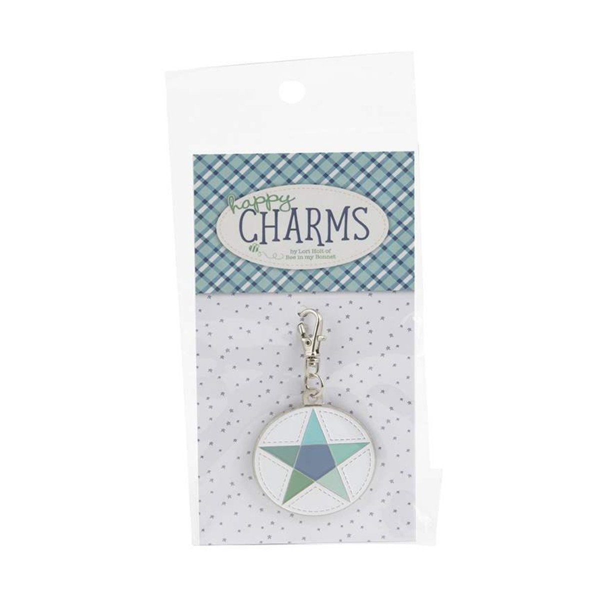 Happy Charms - Farmhouse Star Zipper Pull Keychain Charm, Riley Blake ST-25441, Sewing Quilting Notions, Quilting Star Enamel Charm Pull