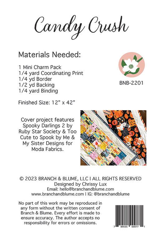 Candy Crush Table Runner Quilt Pattern, Branch and Blume BNB2201, 2.5" Mini Charm Square Friendly Table Runner Quilt Pattern, Chrissy Lux