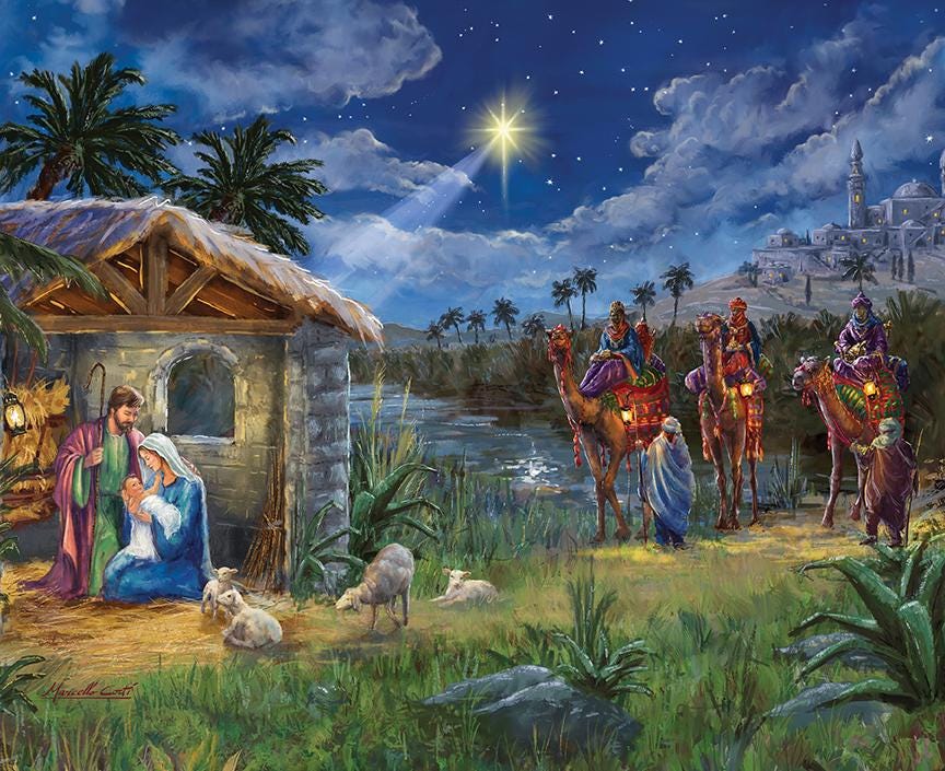 Christmas Wishes Nativity 36" Fabric Panel, Riley Blake PD15043-Panel, Digitally Printed Christmas Xmas Religious Fabric Panel