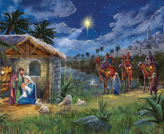 Christmas Wishes Nativity 36" Fabric Panel, Riley Blake PD15043-Panel, Digitally Printed Christmas Xmas Religious Fabric Panel