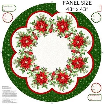 Yuletide Traditions - Poinsettias Cardinals 43" Tree Skirt Fabric Panel, Northcott DP26115-10, Round Table Topper Christmas Xmas Quilt Panel