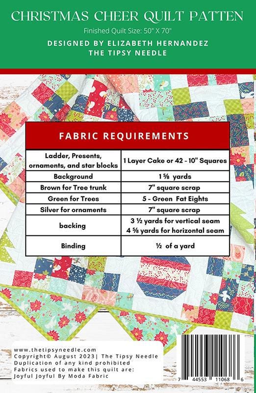 Christmas Cheer Quilt Pattern, The Tipsy Needle TTN128, Layer Cake Friendly Xmas Stars and Chains Lap Throw Quilt Pattern