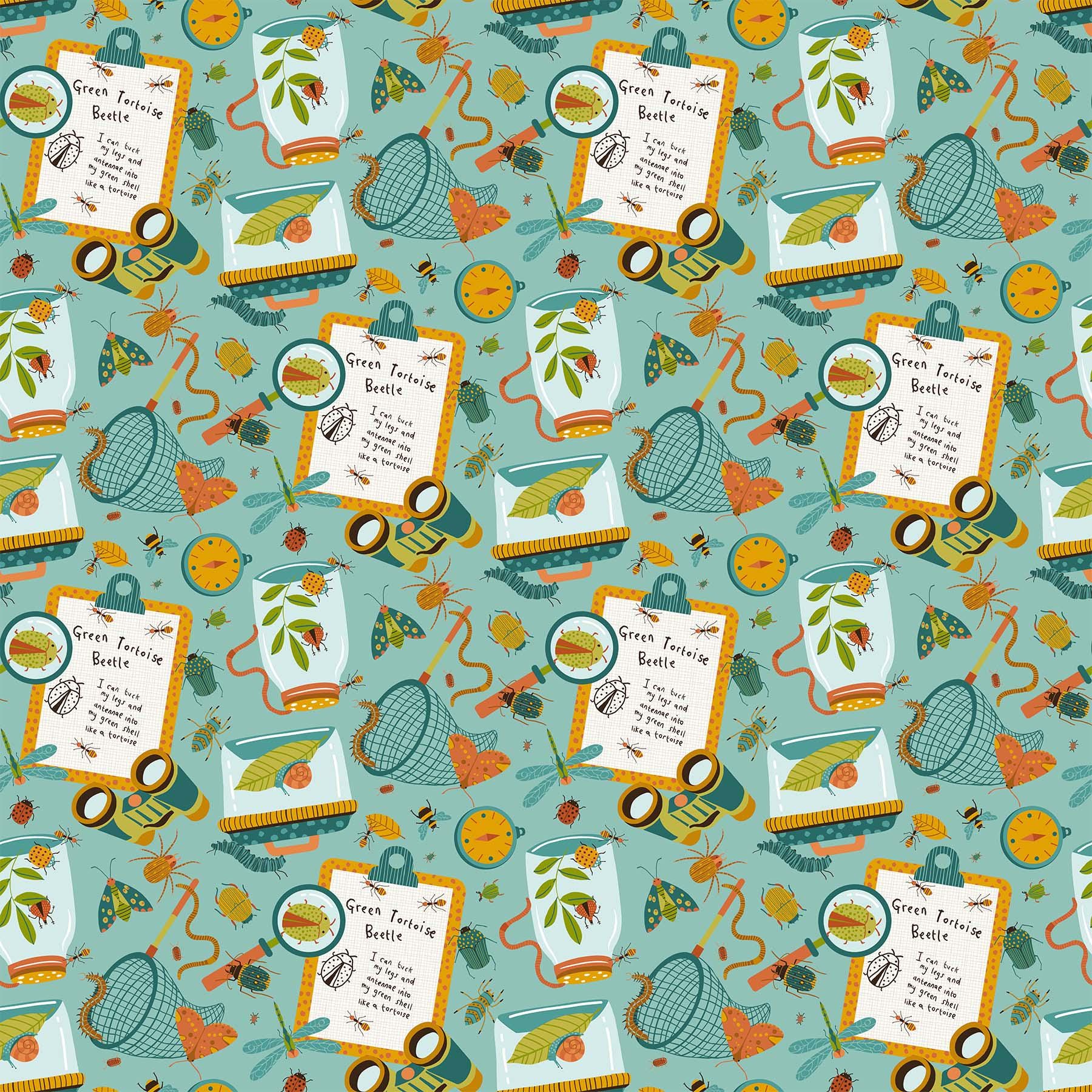 Backyard Bug Collector Tiles, Northcott TBACKY42-10, 10" Precut Juvenile Novelty Bugs Cotton Quilt Fabric Squares, Deborah Edwards