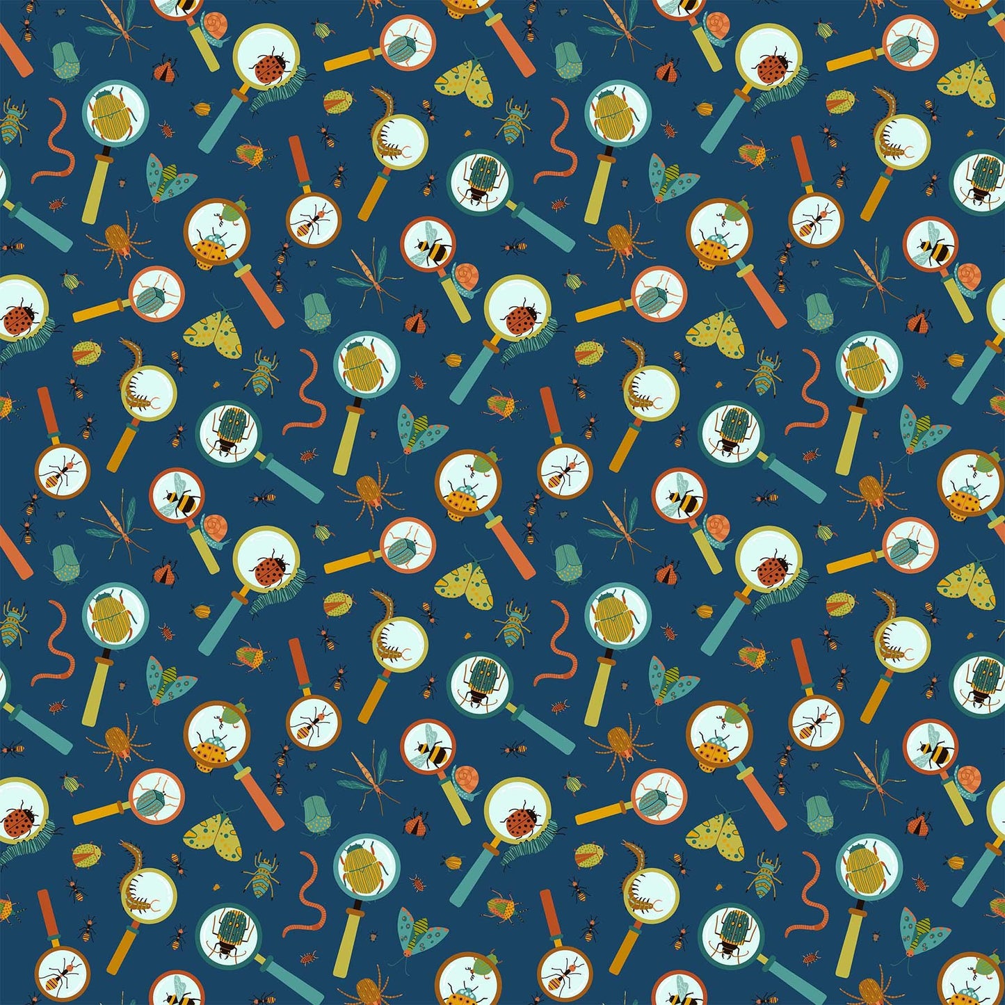 Backyard Bug Collector Tiles, Northcott TBACKY42-10, 10" Precut Juvenile Novelty Bugs Cotton Quilt Fabric Squares, Deborah Edwards