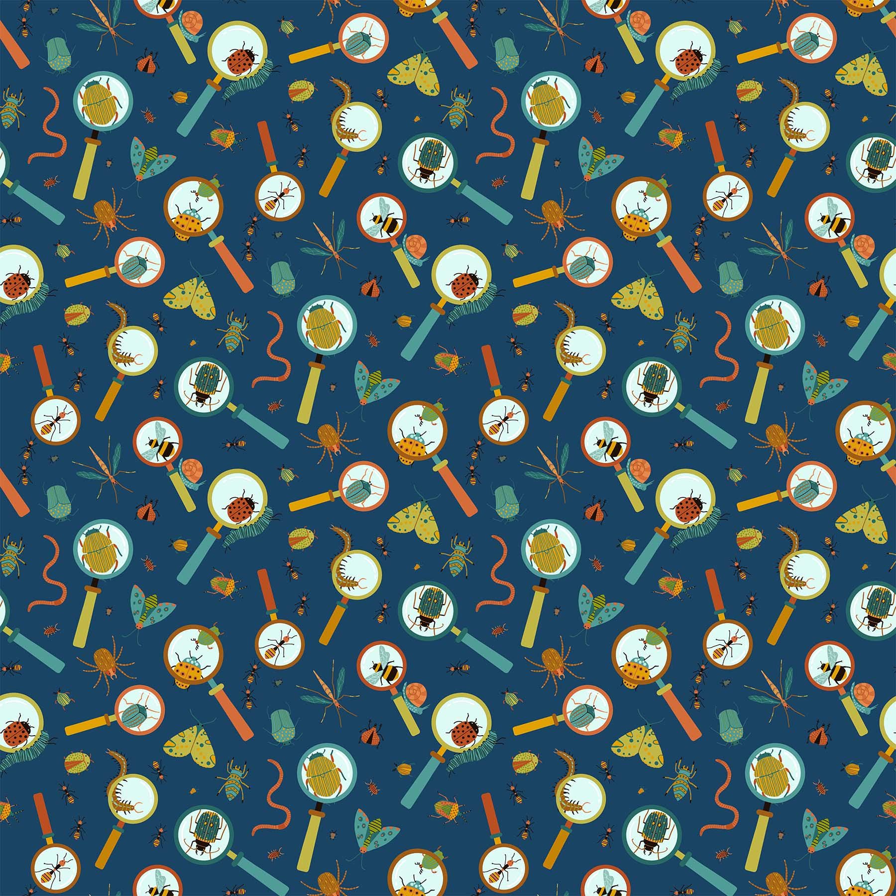 Backyard Bug Collector Tiles, Northcott TBACKY42-10, 10" Precut Juvenile Novelty Bugs Cotton Quilt Fabric Squares, Deborah Edwards