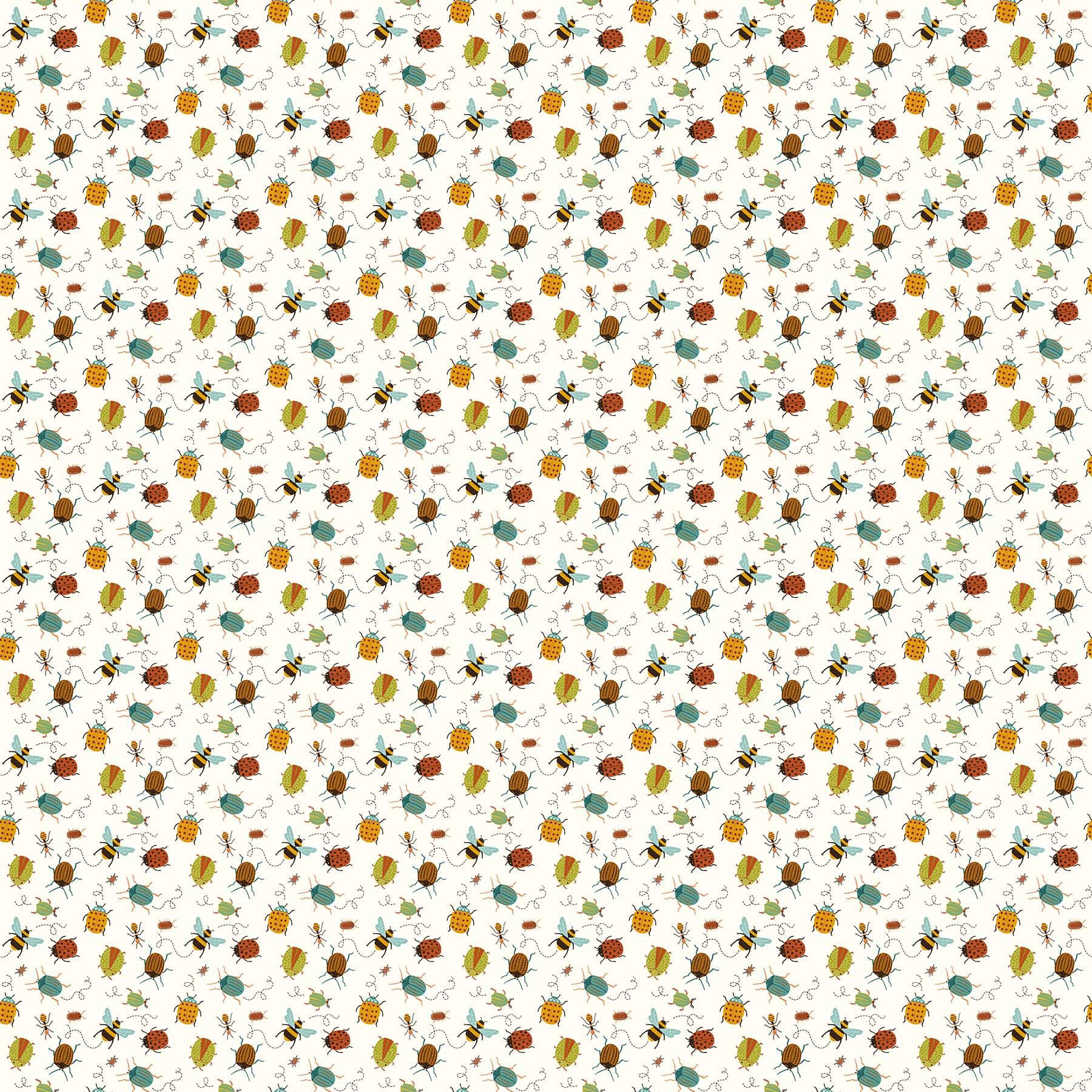 Backyard Bug Collector Tiles, Northcott TBACKY42-10, 10" Precut Juvenile Novelty Bugs Cotton Quilt Fabric Squares, Deborah Edwards