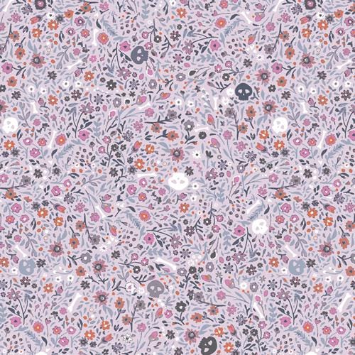 Eerie - Boneyard Violet Halloween Fabric, Art Gallery Fabrics EER31010, Lavender Halloween Fabric, Katarina Roccella, By the Yard