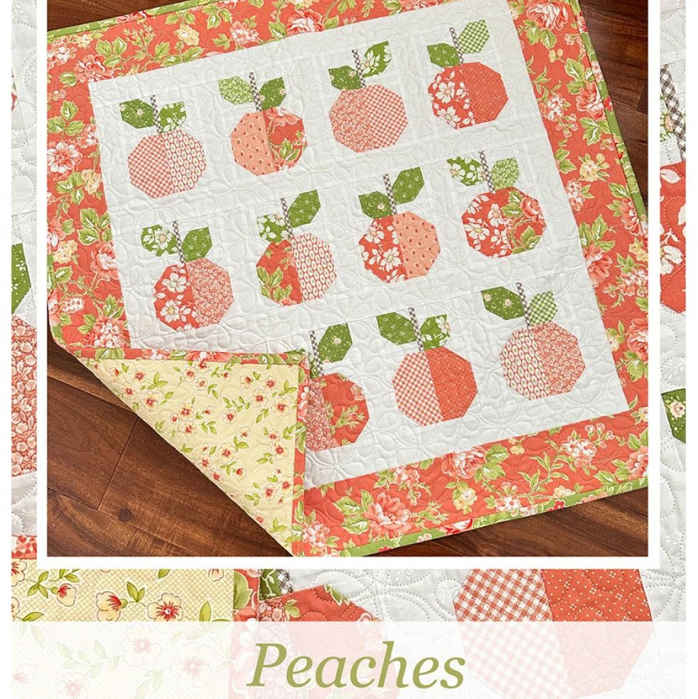 Peaches Quilt Pattern, The Pattern Basket TPB2407, Charm Pack 5" Squares Friendly Wall or Table Quilt Pattern