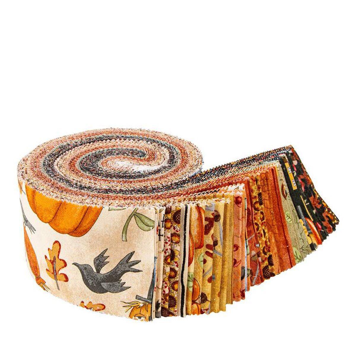 Bittersweet Farm Rolie Polie, Riley Blake RP-14850-40, 2.5" Precut Autumn Fall Harvest Whimsical Scarecrows Fabric Strip Roll, Teresa Kogut