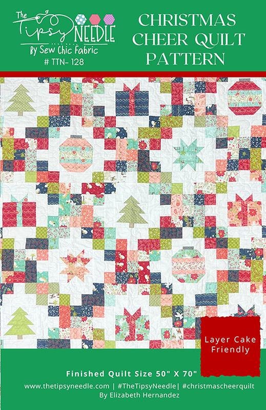 Christmas Cheer Quilt Pattern, The Tipsy Needle TTN128, Layer Cake Friendly Xmas Stars and Chains Lap Throw Quilt Pattern