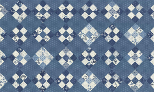 REMNANT 1 Yard 9" of Denim and Daisies - Blue Sweet Sixteen Patchwork 60" Cheater Fabric, Moda 35388 12, Fig Tree Co
