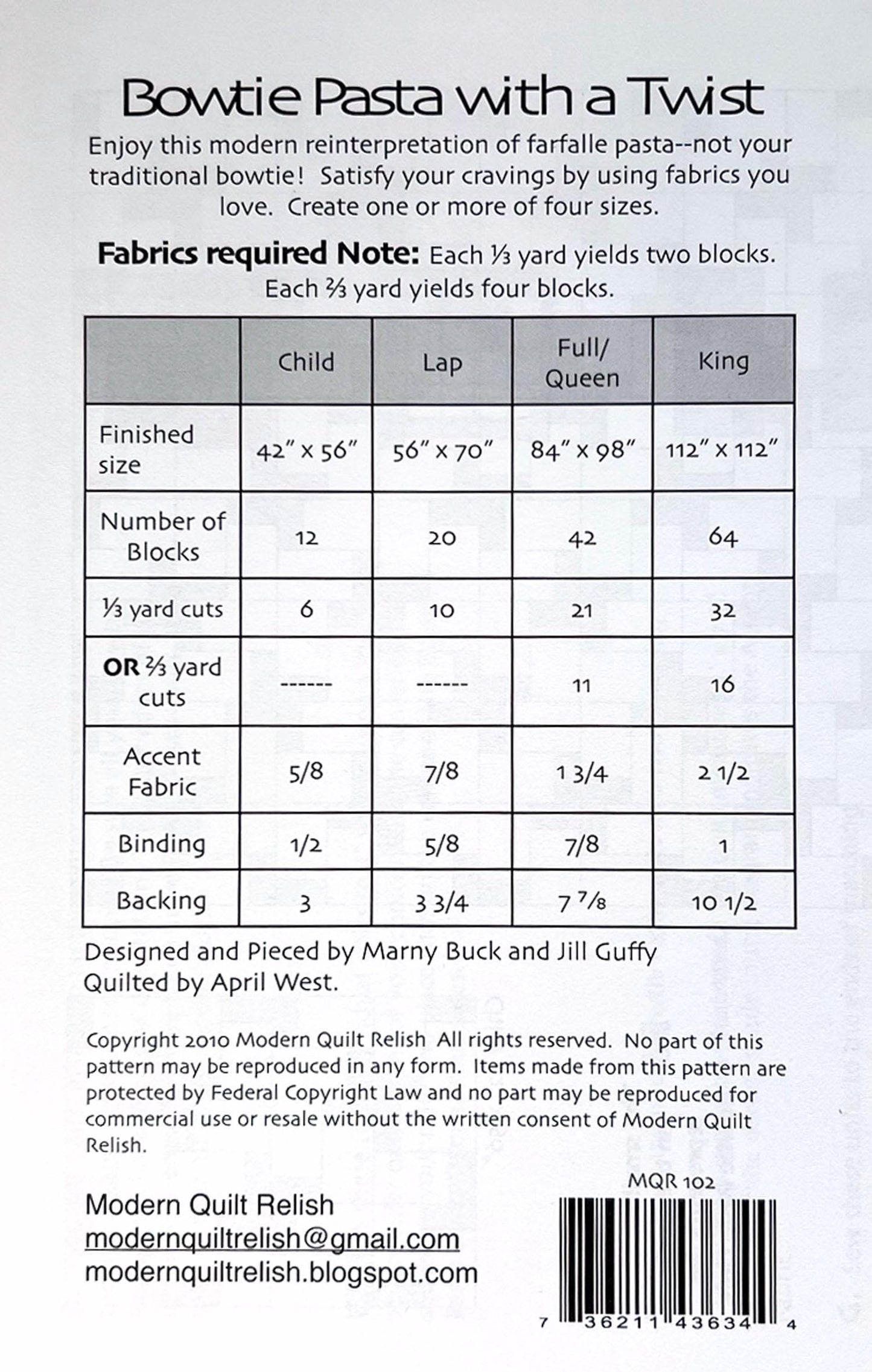 DESTASH Bowtie Pasta with a Twist Quilt Pattern, Modern Quilt Relish MQR102, Modern Contemporary Child Throw Full Queen King Quilt Pattern