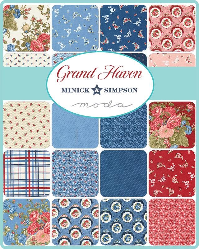 Grand Haven Layer Cake, Moda 14980LC, 10" Precut Floral Red Pink Blue Patriotic Fabric Squares, Minick and Simpson
