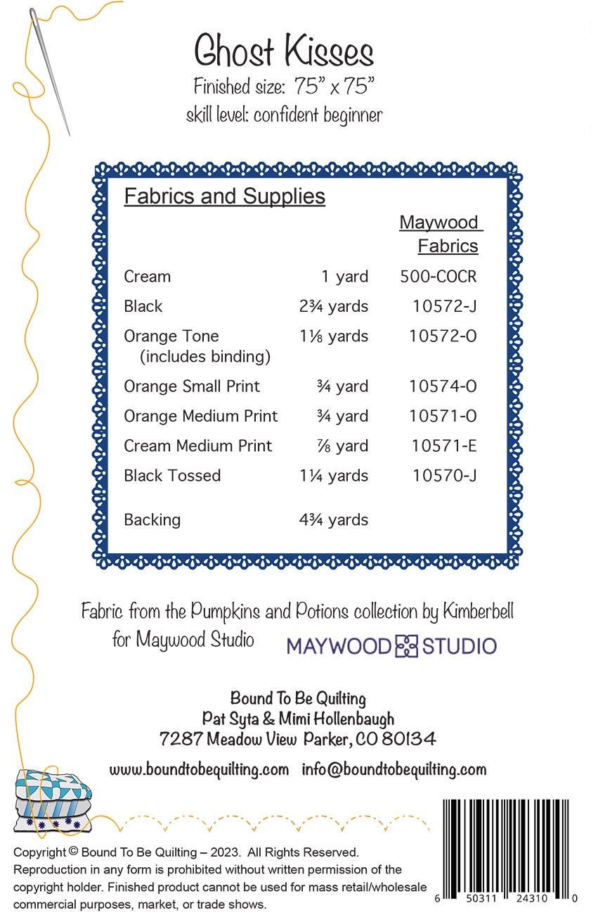 Ghost Kisses Halloween Quilt Pattern, Bound to Be Quilting BTBQ447, Yardage Friendly Halloween Throw Bed Quilt Pattern,