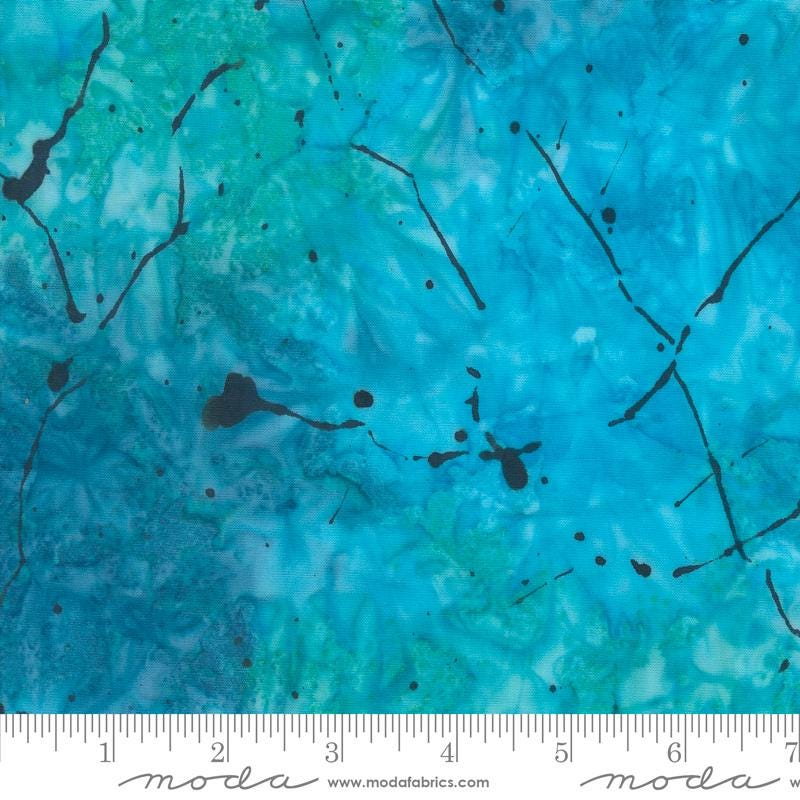 Blue Ridge Batiks - Turquoise Blue Batik Fabric, Moda 4367 28 Sky, Abstract Blue Green Batiks, By the Yard