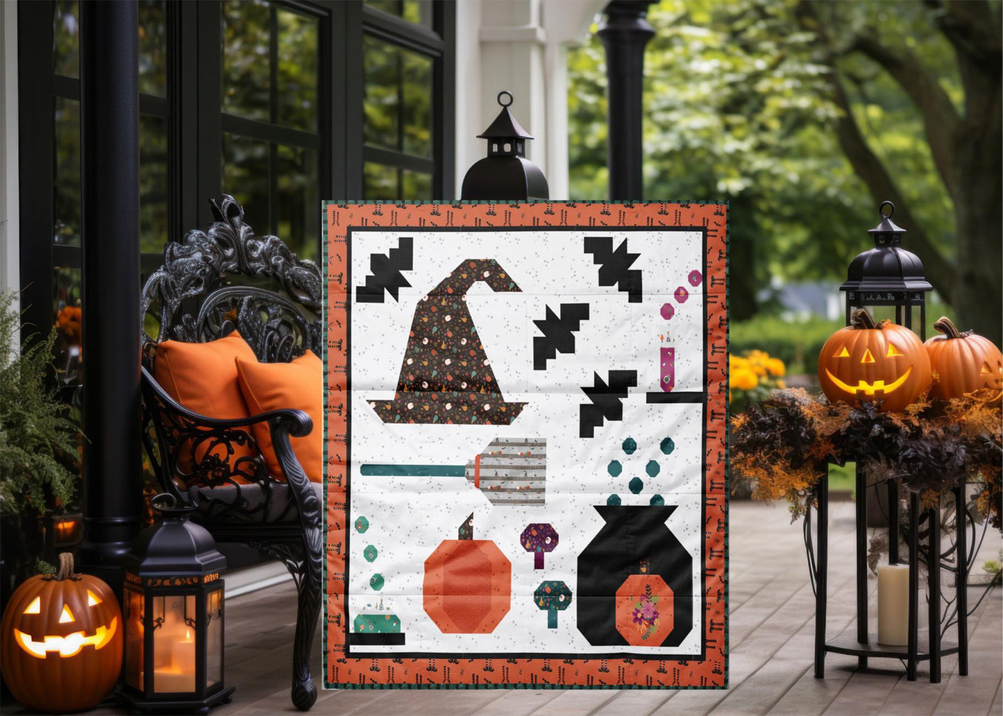 A Little Witchy Sampler Quilt Pattern, Sew A Story 288, Fat Eighth F8 Friendly Lap Wall Quilt Pattern, Be Sew Inspired