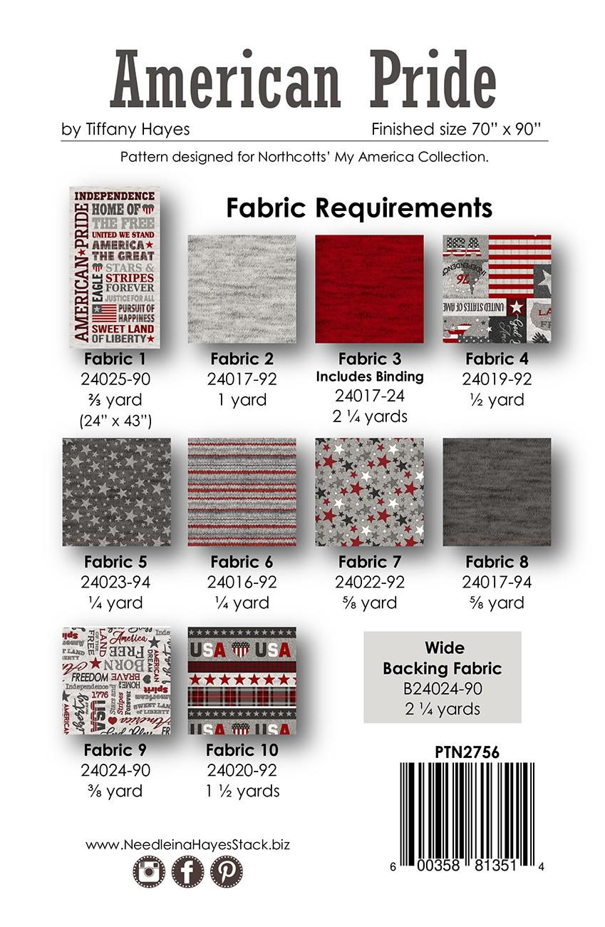 American Pride Quilt Pattern, Needle in a Hayes Stack PTN2756, 24" Fabric Panel Friendly Throw Quilt Pattern, Panel Frame Pattern