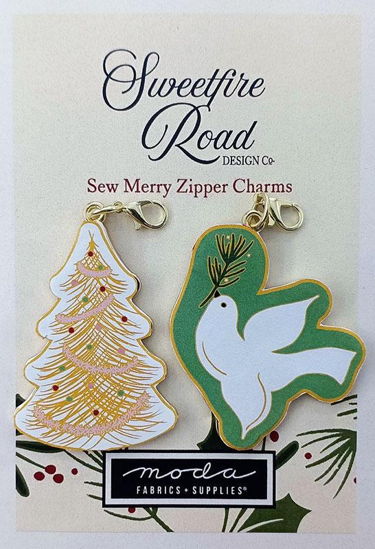 Dove Christmas Tree Zipper Charms Pulls, Sweetfire Road SFR143, Sewing Quilting Notions, Gold Metal and Enamel Zipper Pull Charm