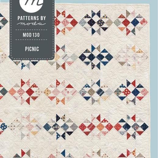 Picnic Quilt Pattern, Moda MOD130, Layer Cake 10" Square Friendly Star Lap Crib Quilt Pattern, Foundation Paper Piecing Pattern