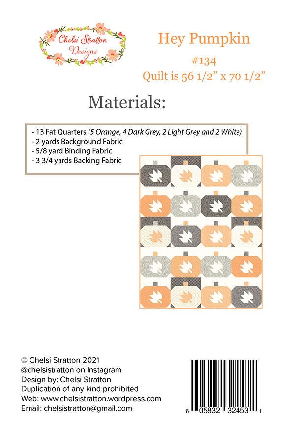 Hey Pumpkin Throw Quilt Pattern, Chelsi Stratton Designs CSD134, FQ Quarter Friendly Autumn Fall Pumpkins Lap Throw Quilt Pattern