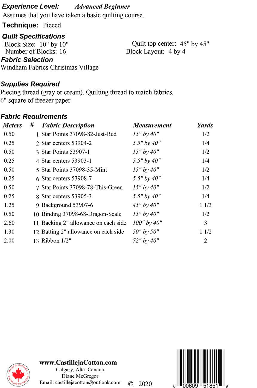 Variable Star Village Tree Skirt Quilt Pattern, Castilleja Cotton CJC54053, Yardage Friendly Stars Xmas Tree Skirt Pattern