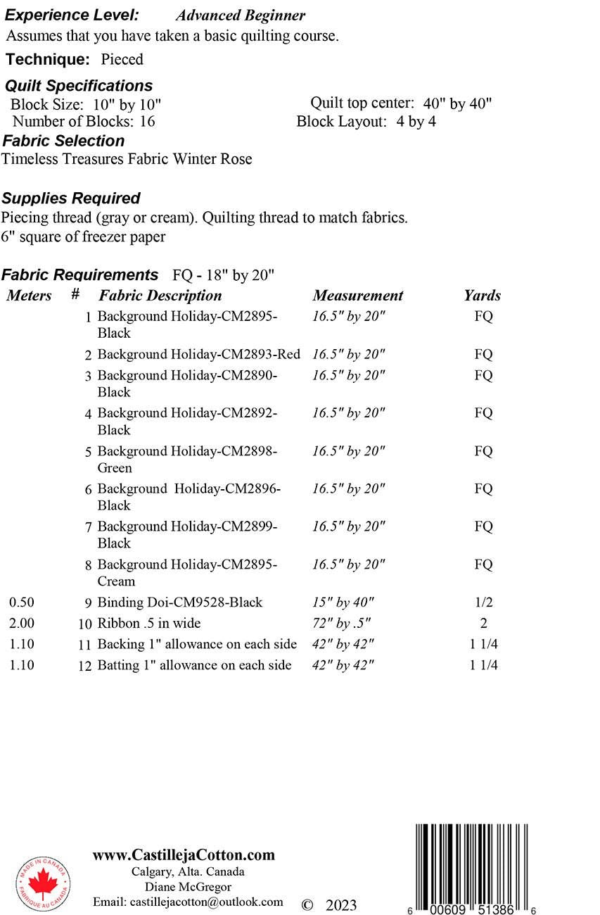 Christmas Rose Tree Skirt Quilt Pattern, Castilleja Cotton CJC46394, Yardage Friendly Patchwork Xmas Tree Skirt Pattern