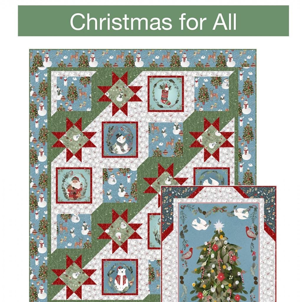 Christmas For All Panel Frame Quilt Pattern, Pine Tree Country Quilts PT2077, Fabric Panel Friendly Star Quilt Pattern, Panel Frame Pattern